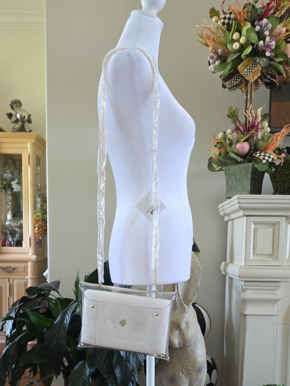 Women’s Clear PVC Crossbody Bag with White Trim